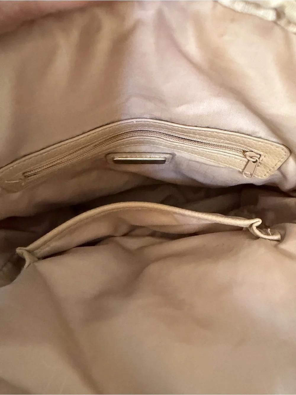 Rosetti Light Beige Pebbled Leather Backpack with Front Zip Pocket